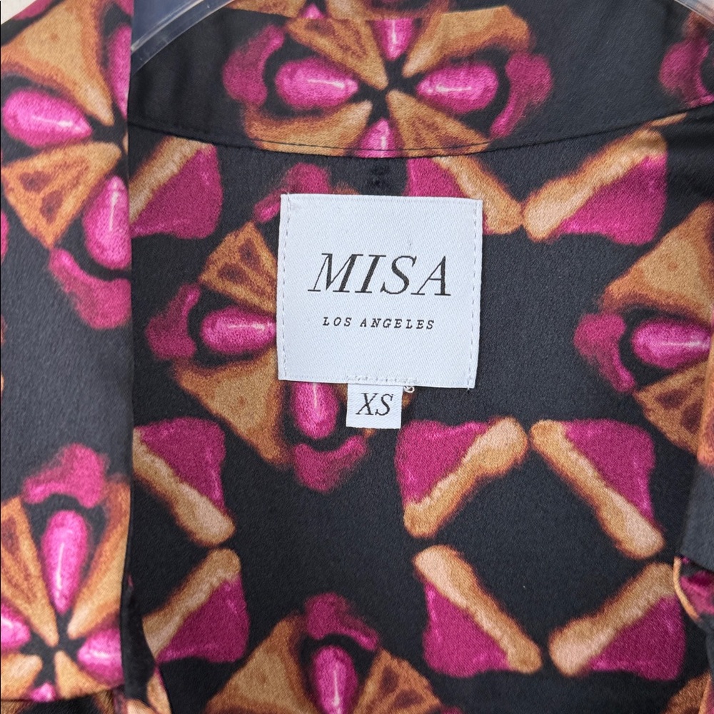 Misa Los Angeles X Anthropologie silky long sleeve abstract print Maxi with slit - Picture 6 of 11